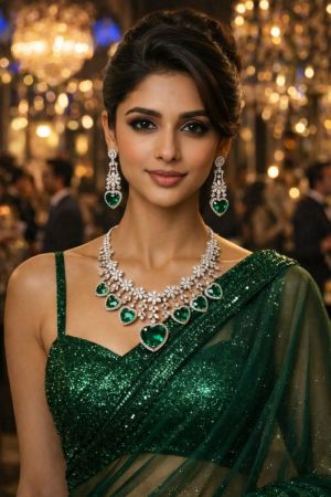 Emerald Drip Arc Necklace Set